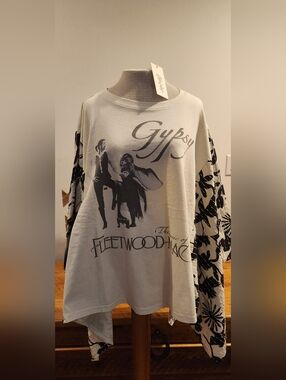 Gypsy Fleetwood Graphic Tunic Top - White with Black Floral Sleeves